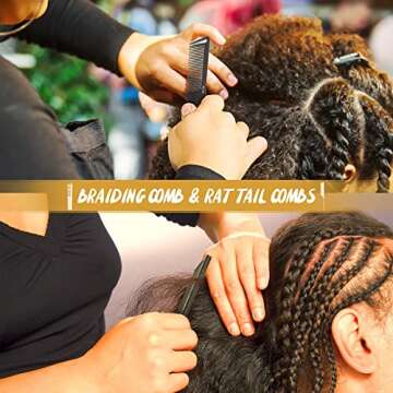 SALONSILK 15PCS Professional Comb Set, Wide Tooth Combs Rat Tail Fine Tooth Hair Comb, Barber Styling Curly Parting Combs Set for Men and Women, Braiding Cutting Combs