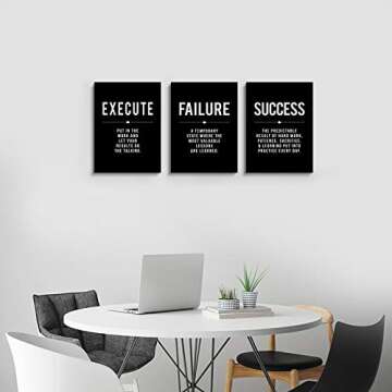 Framed Canvas Wall Art Success Quote For Office, Black Large Positive Motivational Poster, Set of 3,...