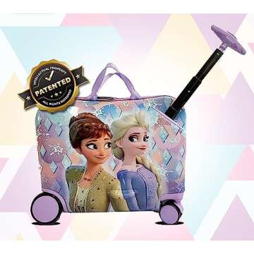 Disney Frozen Ride-On Suitcase for Kids, 18" Suitcase with Seat, Cute Lightweight Kids Travel Trolle...