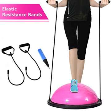 Giantex 23" Yoga Ball with Pump Balance Fitness Trainer Home Exercise Training Balance Boards,Balance Trainer (Pink)