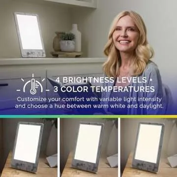Verilux HappyLight Luxe - Light Therapy Lamp with 10,000 Lux, UV-Free, LED Bright White Light with Adjustable Brightness, Color, Countdown Timer, & Stand - Boost Mood, Sleep, Focus (White Marble)