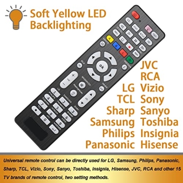 2 PCS Universal TV Remote Control with Light-Up-Button Compatible with LG, Samsung, Philips, Panasonic, Sharp TCL, Vizio, Sony, Sanyo, Toshiba, Insignia, Hisense, JVC, RCA Brands LCD LED 3D TV Remote