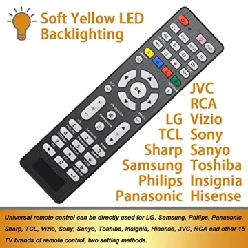 2 PCS Universal TV Remote Control with Light-Up-Button Compatible with LG, Samsung, Philips, Panasonic, Sharp TCL, Vizio, Sony, Sanyo, Toshiba, Insignia, Hisense, JVC, RCA Brands LCD LED 3D TV Remote