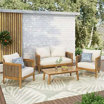 CHRISTOPHER KNIGHT HOME Burchett Outdoor 4pc Chat Set - Acacia Wood and Wicker - Teak/Mixed Brown/Be...