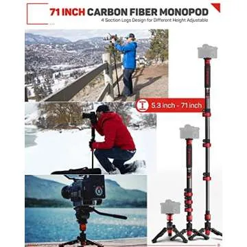 IFOOTAGE 71" Carbon Fiber Camera Monopod Professional Telescopic Video Monopods Base Tripod Compatibility DSLR Cameras Camcorders, Cobra 2 C180-II