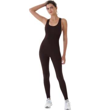 AUROLA Power Workout Jumpsuit for Women Yoga Gym Seamless One Piece Racerback Tummy Control Padded Bra Jumpsuit,Coffee Bean,S