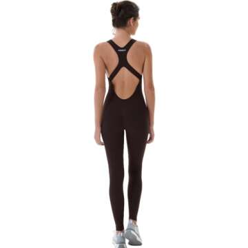 AUROLA Power Workout Jumpsuit for Women Yoga Gym Seamless One Piece Racerback Tummy Control Padded Bra Jumpsuit,Coffee Bean,S