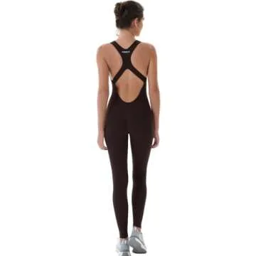AUROLA Power Workout Jumpsuit for Women Yoga Gym Seamless One Piece Racerback Tummy Control Padded Bra Jumpsuit,Coffee Bean,S
