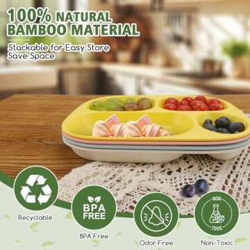 shopwithgreen Bamboo Divided Plates for Kids Adults - Dinnerware Set for Toddlers Kids Children Baby...