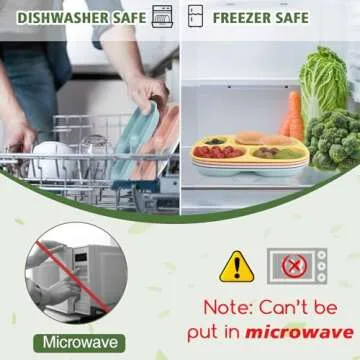 shopwithgreen Bamboo Divided Plates for Kids Adults - Dinnerware Set for Toddlers Kids Children Baby, Toddler Dinner Plates, BPA Free, Stackable, Dishwasher Safe, 9.4 inch, Set of 4