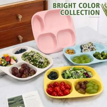 shopwithgreen Bamboo Divided Plates for Kids Adults - Dinnerware Set for Toddlers Kids Children Baby, Toddler Dinner Plates, BPA Free, Stackable, Dishwasher Safe, 9.4 inch, Set of 4