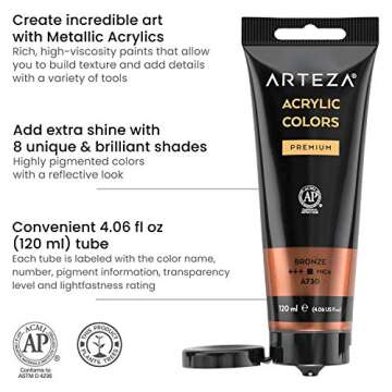ARTEZA Metallic Acrylic Paint Set, 8 Colors 4.06 oz