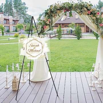 Thicken Display Easel Stand for Wedding - 63" Instant Tripod Collapsible Portable Sturdy Floor Easel - Easy Folding Adjustable Poster Metal Stand for Signs, Display Show, Artist, Art, Painting - Black