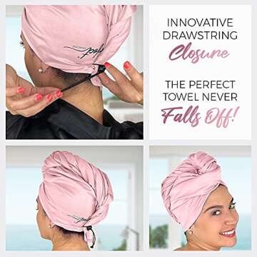 THE PERFECT HAIRCARE Microfiber Curly Hair Towel Wrap with Wet/Dry Brush - Fast Drying and Gentle Detangling for Women, Girls, Kids, Children - Great for Travel, Gifts and Hair Extensions