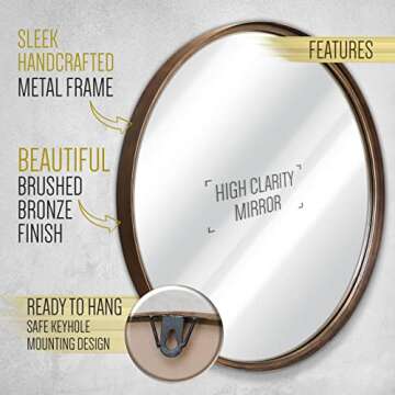 HBCY Creations Large Round Mirror, 27.5 inch Brushed Bronze Wall Mirror with Handcrafted Oil Rubbed ...