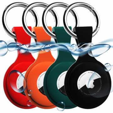 4 Pack AirTag Holder with Keychain - Anti-Lost Silicone Case for Pets & Items