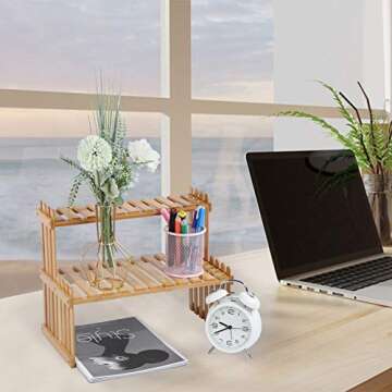 GURECOD Adjustable Bamboo Plant Stand Shelf for Stylish Storage