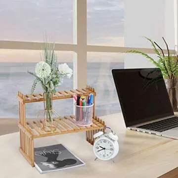 GURECOD Adjustable Bamboo Plant Stand Shelf for Stylish Storage