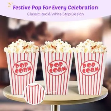 Kedudes Movie Night Popcorn Boxes for Party (20 pack) - Paper Snack Buckets - Movie Theme Party Decorations, Movie Party Favors, Container, Carnival and Cinema Night Supplies - Red/White, 6x4.25 In