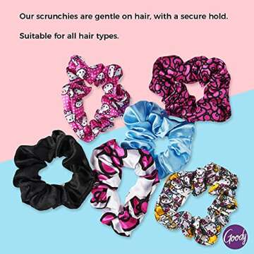 Goody X Hello Kitty Ouchless Scrunchies - 6 Ct, Assorted Colors, Damage-Free, Dentless & Secure Hold Hair Ties, Gentle Hair Accessories for Women & Men, All Day Comfort, All Hair Types