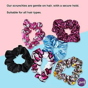 Goody X Hello Kitty Ouchless Scrunchies - 6 Ct, Assorted Colors, Damage-Free, Dentless & Secure Hold Hair Ties, Gentle Hair Accessories for Women & Men, All Day Comfort, All Hair Types