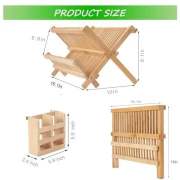 NOVAYEAH Bamboo Dish Drying Rack-2 Tier, Collapsible Small Dish Rack with Utensil Holder, Wooden Drying Rack for Kitchen Counter, Apartment Essentials Kitchen Plate Holder, Kitchen Organization