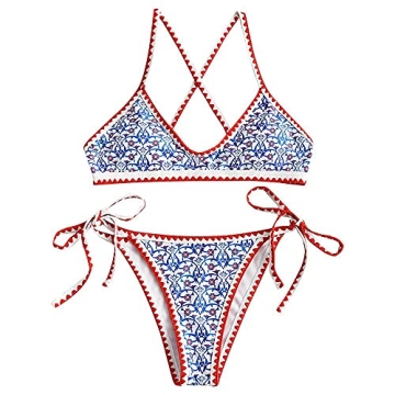 ZAFUL Bohemian Tie Print Cross Bikini for Summer Fun
