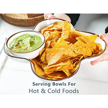 ONEMORE Chip and Dip Serving Set, 8.5 inch Speckled Ceramic Divided Serving Platter Small Appetizer Tray with 4 Removable Dishes for Nuts, Candy, Snacks, Veggies, Rustic Serving Bowls for Entertaining