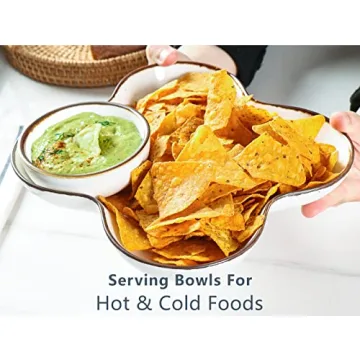 ONEMORE Chip and Dip Serving Set, 8.5 inch Speckled Ceramic Divided Serving Platter Small Appetizer Tray with 4 Removable Dishes for Nuts, Candy, Snacks, Veggies, Rustic Serving Bowls for Entertaining