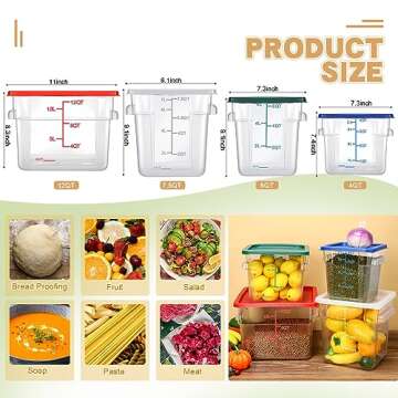 Huwena 4 Pcs Food Storage Container with Lid Set Square Clear Container with Scales Handle for Home ...