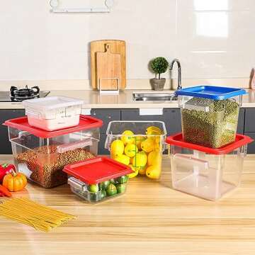Huwena 4 Pcs Food Storage Container with Lid Set Square Clear Container with Scales Handle for Home Restaurant Kitchen Storage Prep Dough Marinating Meat(4 Qt, 6 Qt, 7.5 Qt, 12 Qt,Colorful)