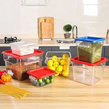 Huwena 4 Pcs Food Storage Container with Lid Set Square Clear Container with Scales Handle for Home Restaurant Kitchen Storage Prep Dough Marinating Meat(4 Qt, 6 Qt, 7.5 Qt, 12 Qt,Colorful)