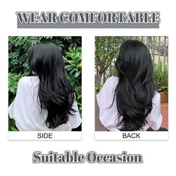 FREEMEIGE Black Hair Extensions Clip in Hair Extensions for Women Straight Layered Hair Extensions Synthetic Heat Resistant Long Wavy Daily Use 20 Inch