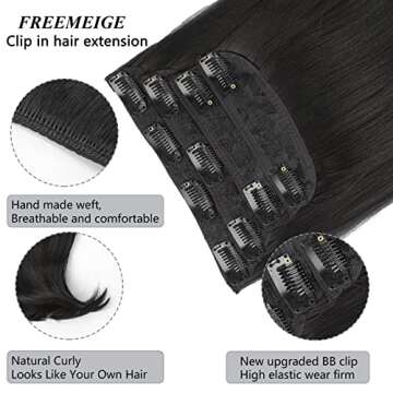 FREEMEIGE Black Hair Extensions Clip in Hair Extensions for Women Straight Layered Hair Extensions Synthetic Heat Resistant Long Wavy Daily Use 20 Inch