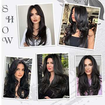 FREEMEIGE Black Hair Extensions Clip in Hair Extensions for Women Straight Layered Hair Extensions Synthetic Heat Resistant Long Wavy Daily Use 20 Inch