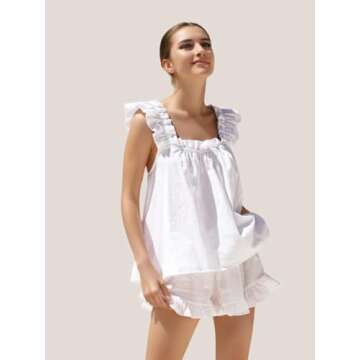 Sotimoon Women's Summer Pajama Set - Ruffle Trim Cotton Loungewear Outfit