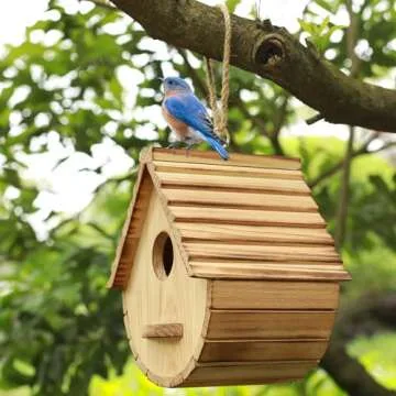 STARSWR Bird House for Outside,Bird Houses Outdoor, Natural Wooden Bird House Clearance Bluebird Finch Cardinals Hanging Birdhouse for Garden Viewing