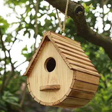 STARSWR Bird House for Outside,Bird Houses Outdoor, Natural Wooden Bird House Clearance Bluebird Finch Cardinals Hanging Birdhouse for Garden Viewing