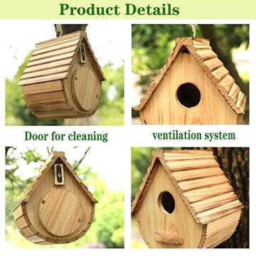 STARSWR Bird House for Outside,Bird Houses Outdoor, Natural Wooden Bird House Clearance Bluebird Finch Cardinals Hanging Birdhouse for Garden Viewing