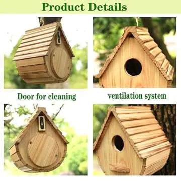 STARSWR Bird House for Outside,Bird Houses Outdoor, Natural Wooden Bird House Clearance Bluebird Finch Cardinals Hanging Birdhouse for Garden Viewing