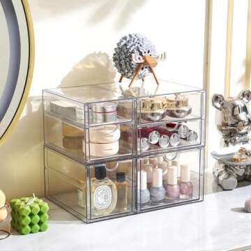 Prsildan Acrylic Drawer Makeup Organizer with 6 Drawers, Set of 2 Office Desk Organizers Accessories...