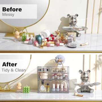 Prsildan Acrylic Drawer Makeup Organizer with 6 Drawers, Set of 2 Office Desk Organizers Accessories, Clear Stackable Storage Drawers for Vanity, Countertop, Craft, Jewelry, Art Supply Organization