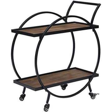 FirsTime & Co. Black and Brown Odessa Bar Cart, 2 Tier Mobile Mini Bar, Kitchen Serving Cart and Cof...