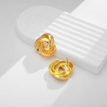 HolidayQbee Gold Studs Stud Earrings For Women Triangle Earrings Triangle Gold Earrings Gold Spiral Earrings Hyposensitivity Studs With Spiral Fashion Gold Studs Jewelry