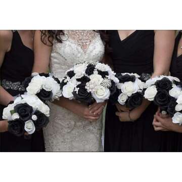 Laelfe 12 PCS Artificial Flowers Black Roses, Fake Silk Flower Long Stem Artificial Black Rose for Halloween Home Wedding Party Decorations(Black)