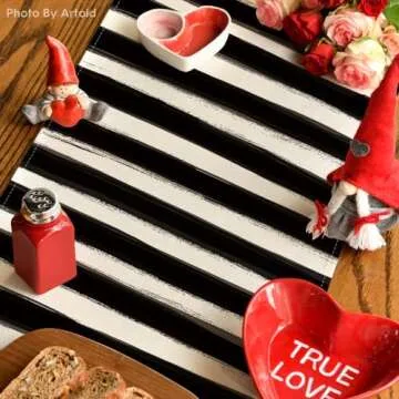 Artoid Mode Watercolor Stripes Love Heart Valentine's Day Table Runner, Anniversary Kitchen Dining Table Decoration for Home Party Decor 13x72 Inch