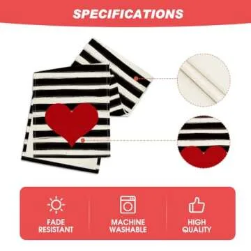 Artoid Mode Watercolor Stripes Love Heart Valentine's Day Table Runner, Anniversary Kitchen Dining Table Decoration for Home Party Decor 13x72 Inch