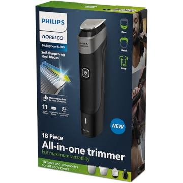 Philips Norelco Multigroom Series 5000 18 Piece, Beard Face, Hair, Body and Intimate Hair Trimmer for Men - NO BLADE OIL MG5910/49