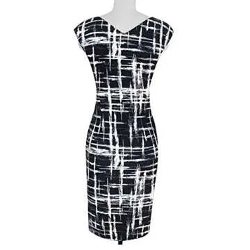 Faithtur Women's Summer Casual Striped Print Wear to Work Sheath Dress (Label M) Black