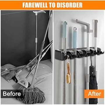 Feir Mop Broom Holder Wall Mounted Kitchen Hanging Garage Utility Tool Organizers and Storage Rack F...